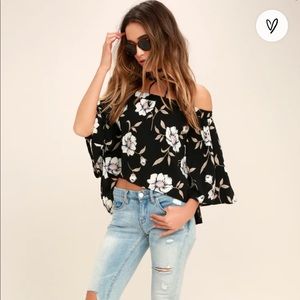 Light of Dawn Black Floral Off-the-Shoulder Top